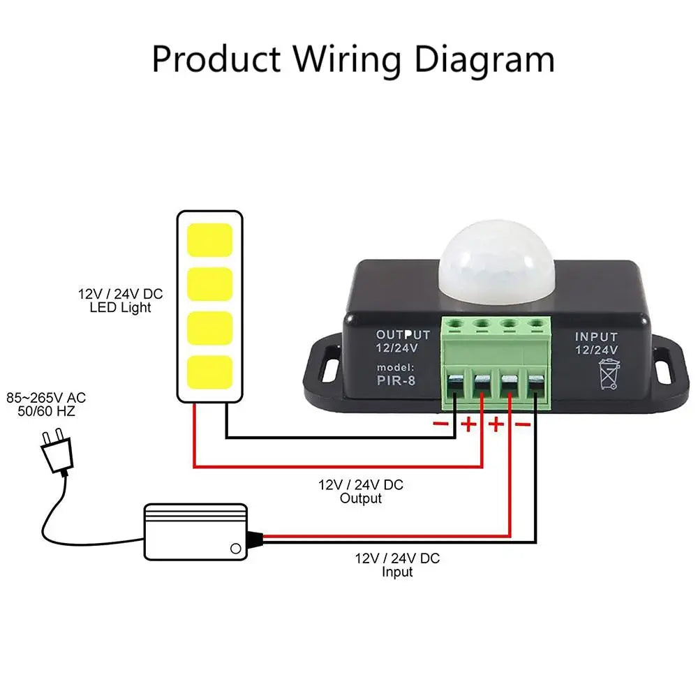 DC 12V-24V 8A PIR Motion Sensor Switch Automatic Adjustable Motion Sensor Motion Sensor Infrared PIR for LED Light