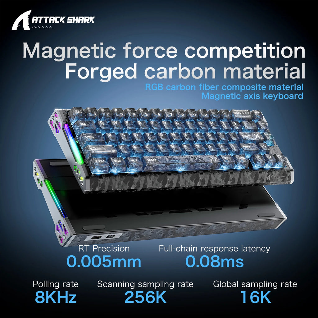 R68 HE 8000Hz Carbon Fiber Rapid Trigger Gaming Keyboard, 60% RGB Hall Effect Wired Magnetic Keyboard, CNC Aluminum