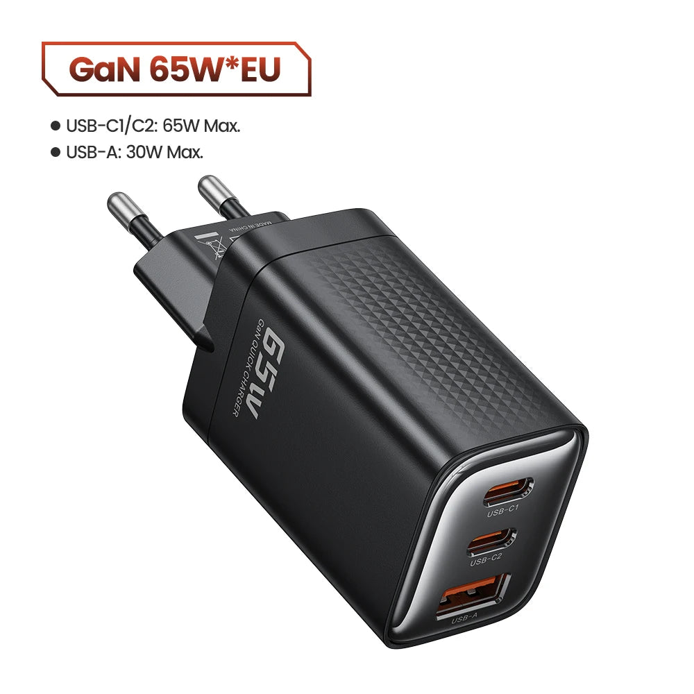 Gan 65W USB Type C Charger Fast Charging QC4.0 QC3.0 PD3.0 for Iphone 16 15 14 13 12 Xiaomi 12 11 Samsung S23 S22 Laotop