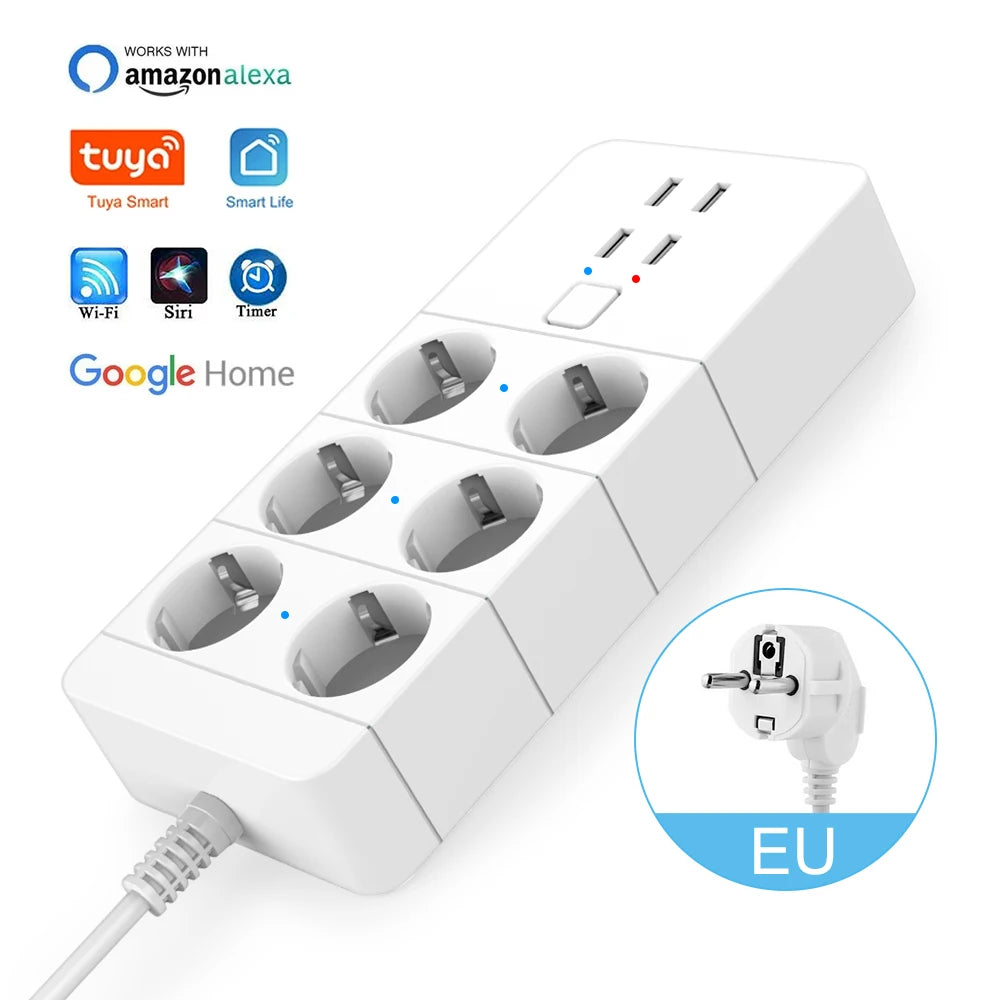 Smart Wifi Power Strip 3/4/6 EU 4USB Charging Port Timing With5V3.1A.Bluetooth Control Alexa Google Home Assistant