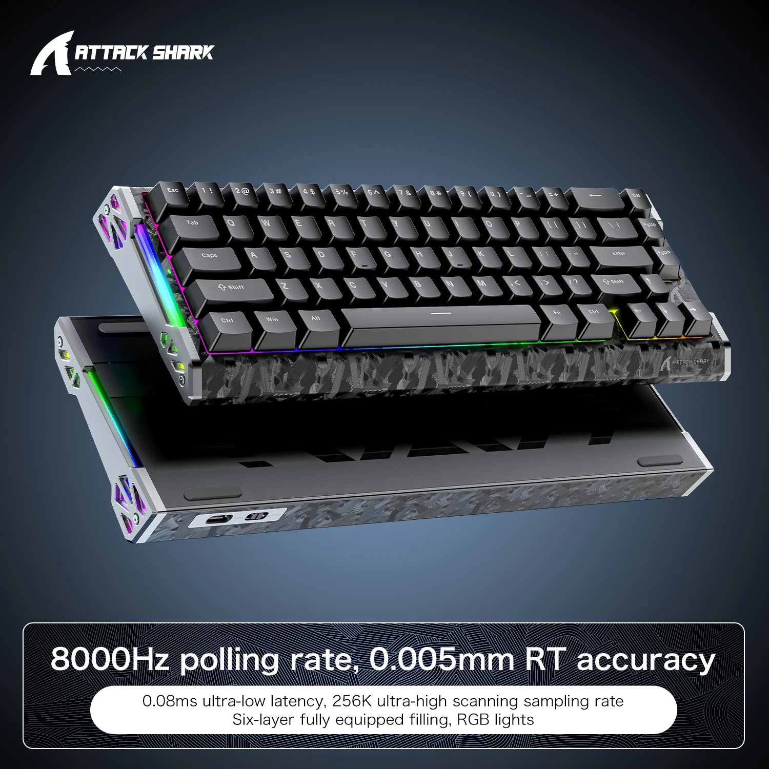 R68 HE 8000Hz Carbon Fiber Rapid Trigger Gaming Keyboard, 60% RGB Hall Effect Wired Magnetic Keyboard, CNC Aluminum