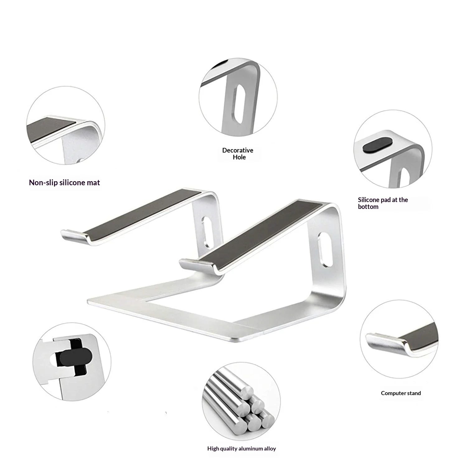 Ergonomic Aluminum Laptop Stand with Cooling & Non-Slip Design, Adjustable Portable Notebook Riser for 10-17 Inch Macbook Dell