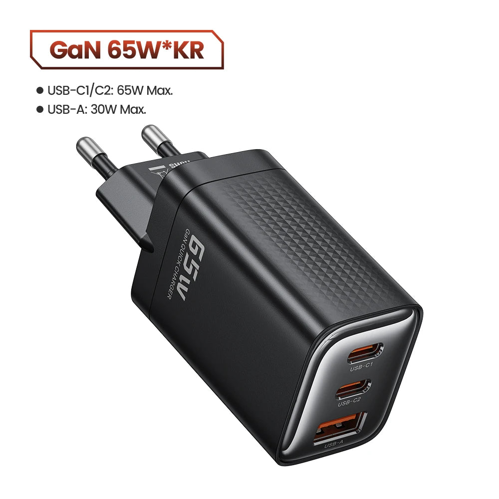 Gan 65W USB Type C Charger Fast Charging QC4.0 QC3.0 PD3.0 for Iphone 16 15 14 13 12 Xiaomi 12 11 Samsung S23 S22 Laotop