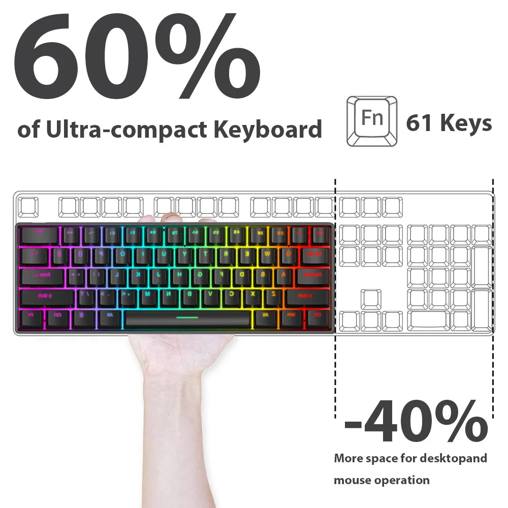61 Keys Mechanical Keyboard Wired USB Mechanical Keyboard 17 Types RGB Keyboard for Computer Laptop Red Blue Tea Axis Keyboard