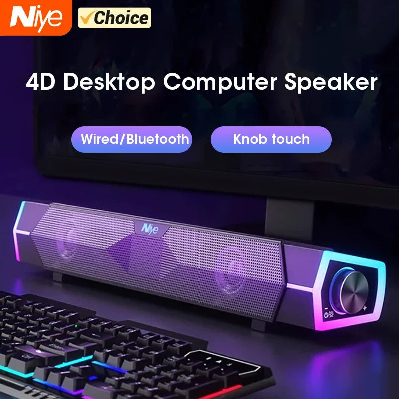 4D Computer Speakers Bluetooth 5.0 Wired Loudspeaker Surround Soundbar Speaker Stereo Subwoofer Sound Bar for Laptop Notebook PC