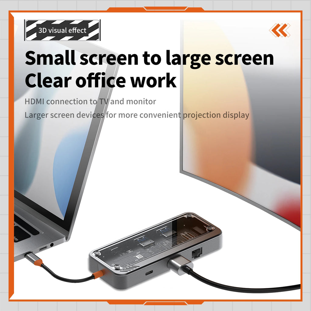 USB C Hub Type C to Ethernet Port PD 100W Adapter for Macbook Pro USB 3.0 Hub Laptop Tablet Usb C Hub Docking Station