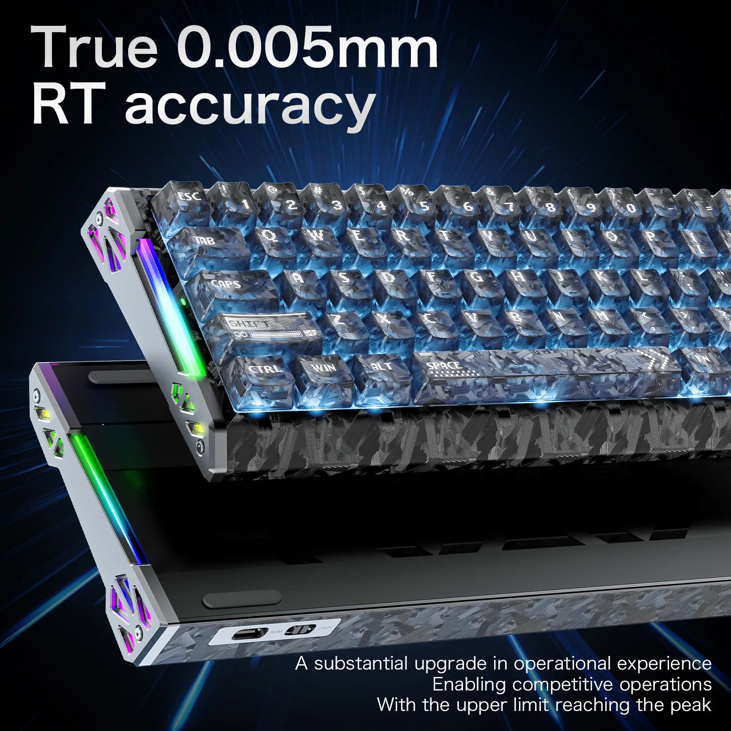 R68 HE 8000Hz Carbon Fiber Rapid Trigger Gaming Keyboard, 60% RGB Hall Effect Wired Magnetic Keyboard, CNC Aluminum