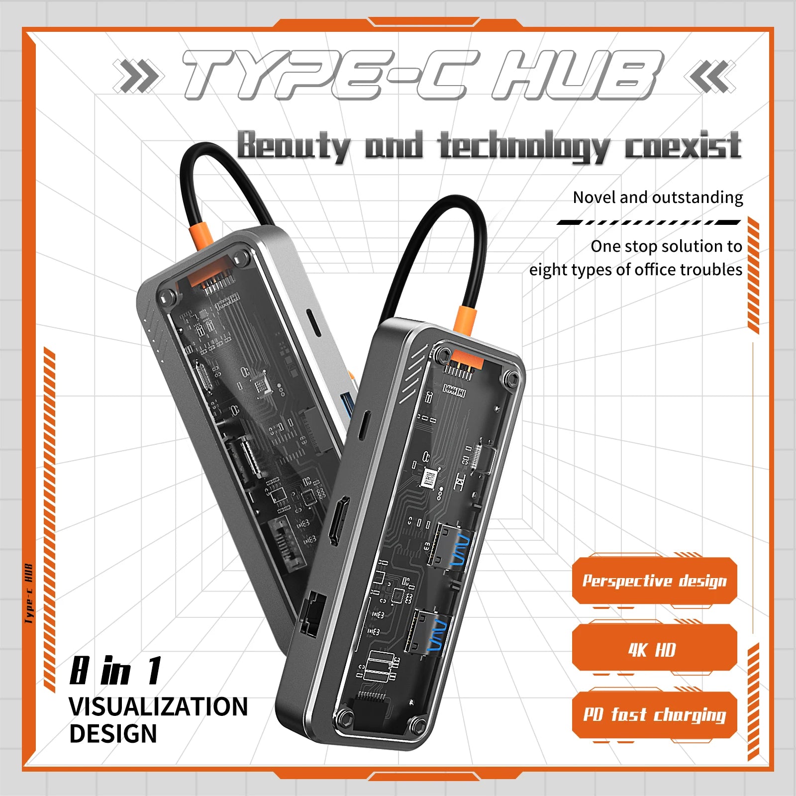 USB C Hub Type C to Ethernet Port PD 100W Adapter for Macbook Pro USB 3.0 Hub Laptop Tablet Usb C Hub Docking Station