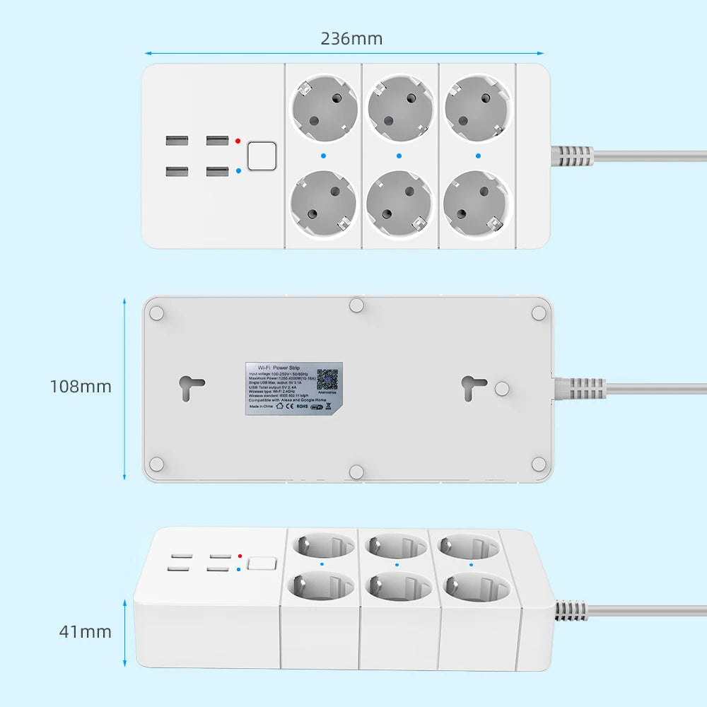 Smart Wifi Power Strip 3/4/6 EU 4USB Charging Port Timing With5V3.1A.Bluetooth Control Alexa Google Home Assistant