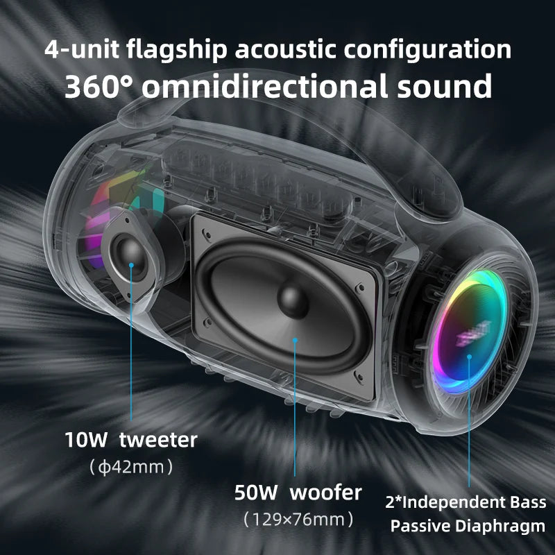 -P12 Speaker 60W Portable Bluetooth Speaker with IPX6 Waterproof, Comfortable Handle,Controllable Lighting,Tf,Usb