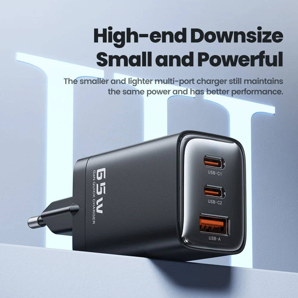 Gan 65W USB Type C Charger Fast Charging QC4.0 QC3.0 PD3.0 for Iphone 16 15 14 13 12 Xiaomi 12 11 Samsung S23 S22 Laotop