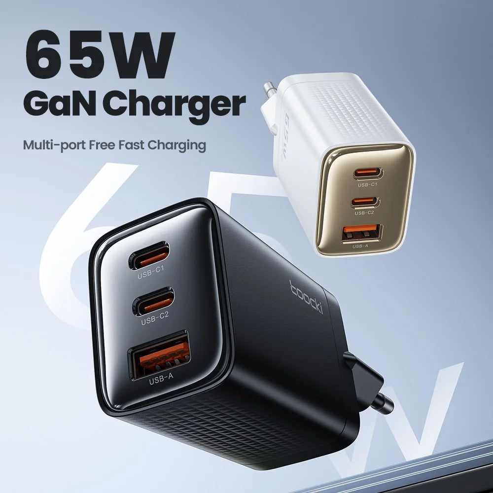 Gan 65W USB Type C Charger Fast Charging QC4.0 QC3.0 PD3.0 for Iphone 16 15 14 13 12 Xiaomi 12 11 Samsung S23 S22 Laotop