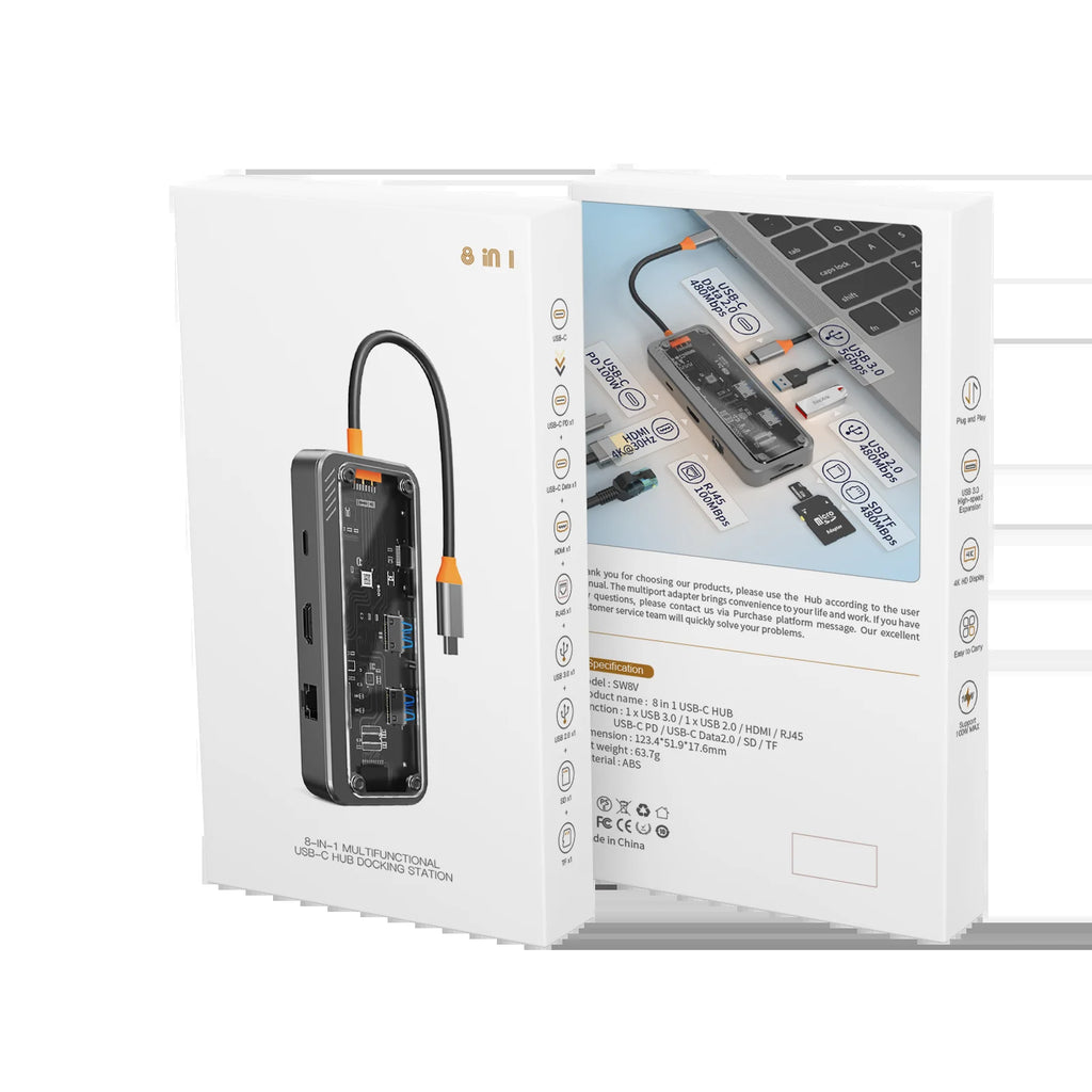 USB C Hub Type C to Ethernet Port PD 100W Adapter for Macbook Pro USB 3.0 Hub Laptop Tablet Usb C Hub Docking Station