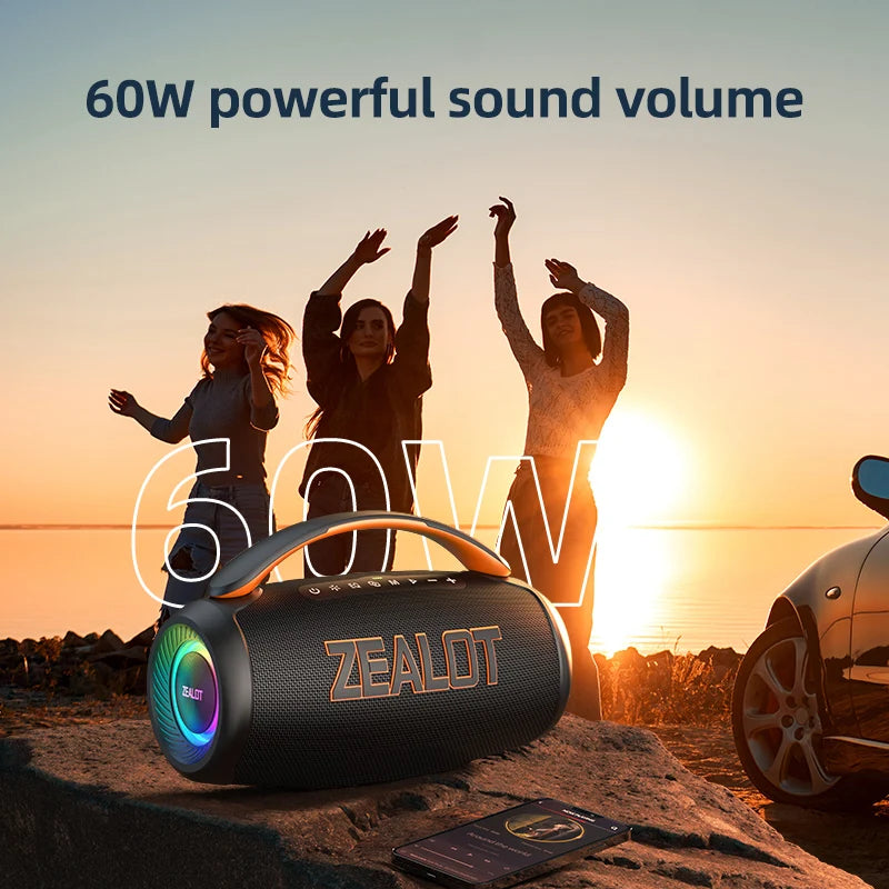 -P12 Speaker 60W Portable Bluetooth Speaker with IPX6 Waterproof, Comfortable Handle,Controllable Lighting,Tf,Usb